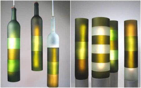 originales lamparas con botellas vino cortadas