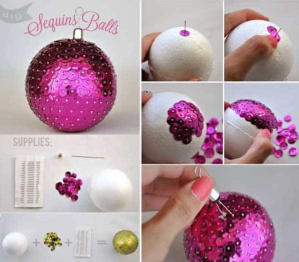 bola de navidad cubierta con lentejuelas rosas
