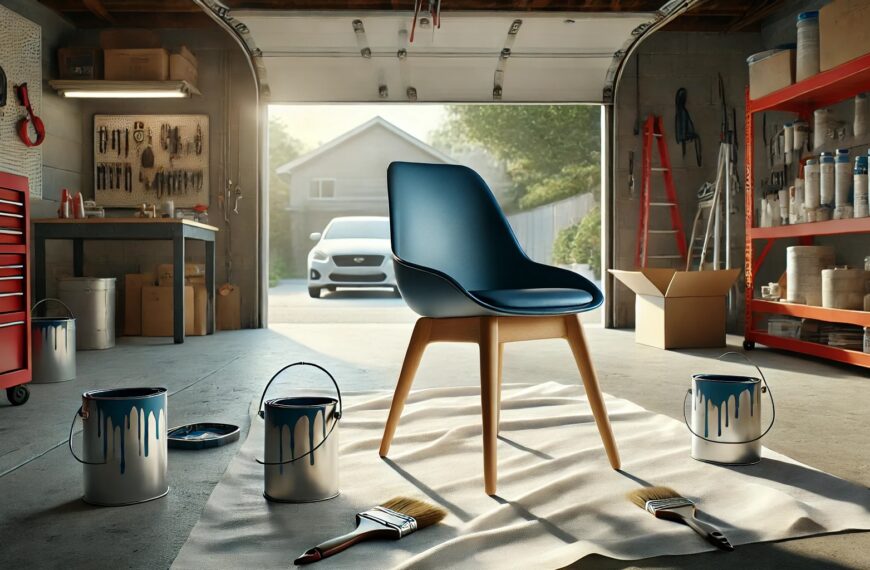 Pintar una silla moderna de azul en un garaje abierto: un toque de creatividad en el hogar